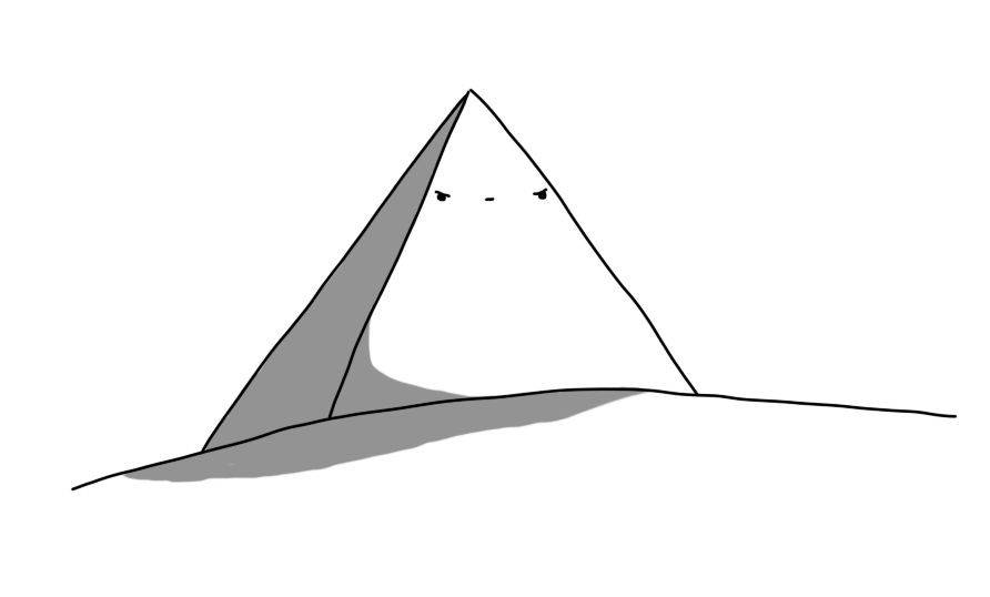 A huge, pyramidal robot looming over the horizon. It has an angry expression on its face.