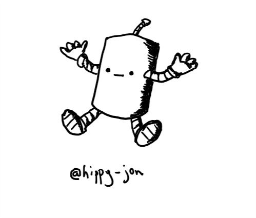 a cylindrical robot sitting on the ground and shrugging with a neutral expression on its face.