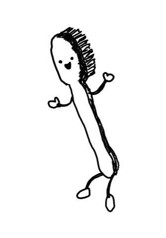 A robot in the form of a toothbrush with little wavy arms and legs and a very happy face on the head.