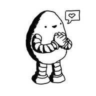 An egg-shaped robot making the BSL sign for love as it smiles. A speech bubble is coming from its mouth with a heart in it.