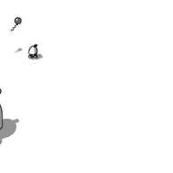 Three round-topped robots with banded legs and antennae, all spread out across the frame. The one nearest the front is smiling down at a snail, one on the right is chasing after a butterfly, and the rearmost one is looking up at a balloon that's floating by.