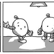 A three panel comic strip depicting two round robots meeting. In panel 1 one is waving to the other, but while the other waves back, its hand escapes the frame and brushes against the fingers of the first 'bot in panel 2. That 'bot is looking surprised and the second 'bot in panel 2 is having its hand shaken by the first 'bot in panel 3. The second 'bot in panel 3 looks angry at suddenly being ignored.