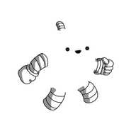 A set of banded arms and legs (minus feet), an antenna (minus bobble) and a smiling face floating in the middle.