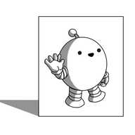 A rectangle of paper (?) on which is drawn a picture of a round robot with banded arms and legs and an antenna, waving cheerfully. The robot is shaded, but doesn't have a shadow; instead, the shadow is cast by the paper.
