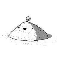 A little conical pile of dust, with a banded antenna on the top and a smiling face on it.
