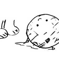 A tattered robotic sphere covered in the slobber of a dog standing besides it. Despite the rough treatment it has received from the housepet, its little face smiles cheerfully.