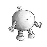 A spherical robot with banded arms and legs and an antenna. Instead of the usual two-tone white and grey shading, the robot is shaded in a soft gradient.