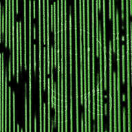 Vertical lines of glowing green that resemble text on a black background, broken up by the odd gap. Drawn across the lines in slightly brighter green is an outline of a smiling spherical robot with banded arms and legs and an antenna.